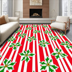 Red White Striped Green Floral Rug