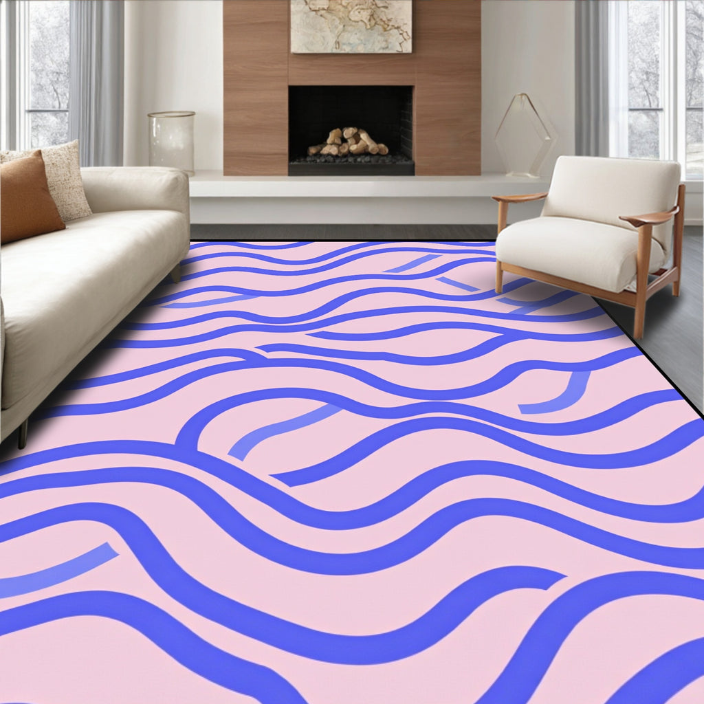 Blue Waves Patterned Rug