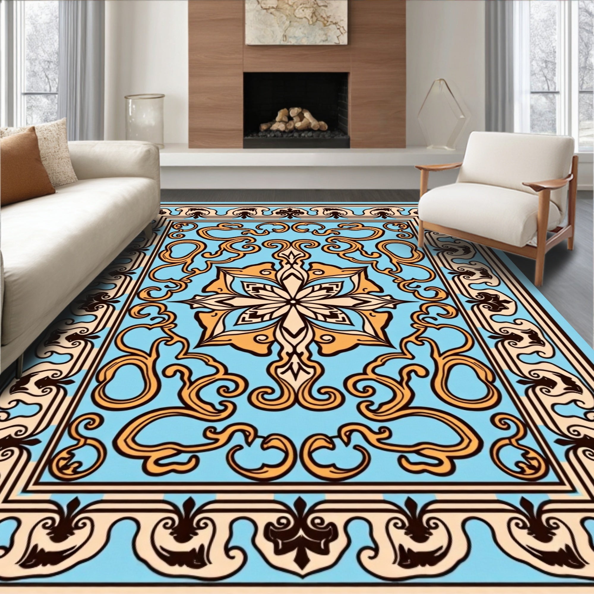 Orange Golden Floral Ornament Rug