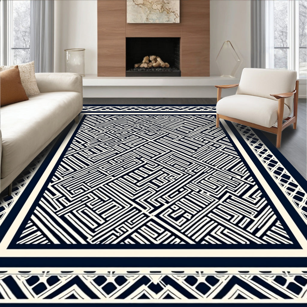 Abstract Maze Patterned Geometric Design Rug