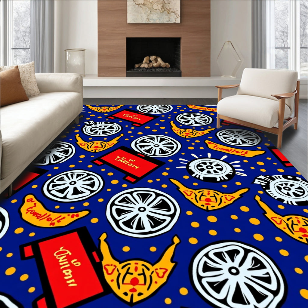 Bold Red Yellow Wheel Pattern Rug