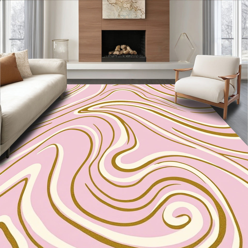 Pink Swirl Gold Accented Swirl Pattern Rug