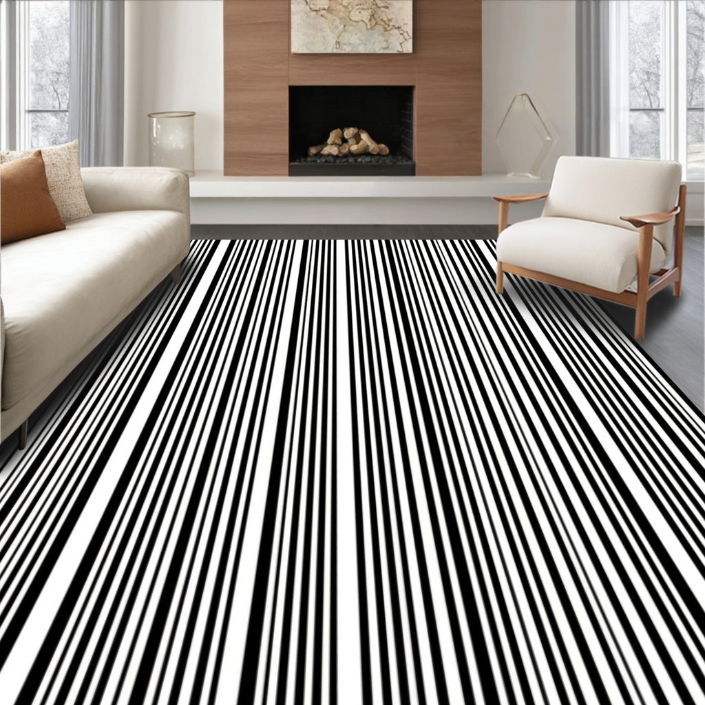 Modern Black White Stripe Pattern Rug