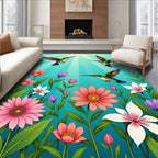 Vibrant Hummingbirds Floral Garden Design Rug