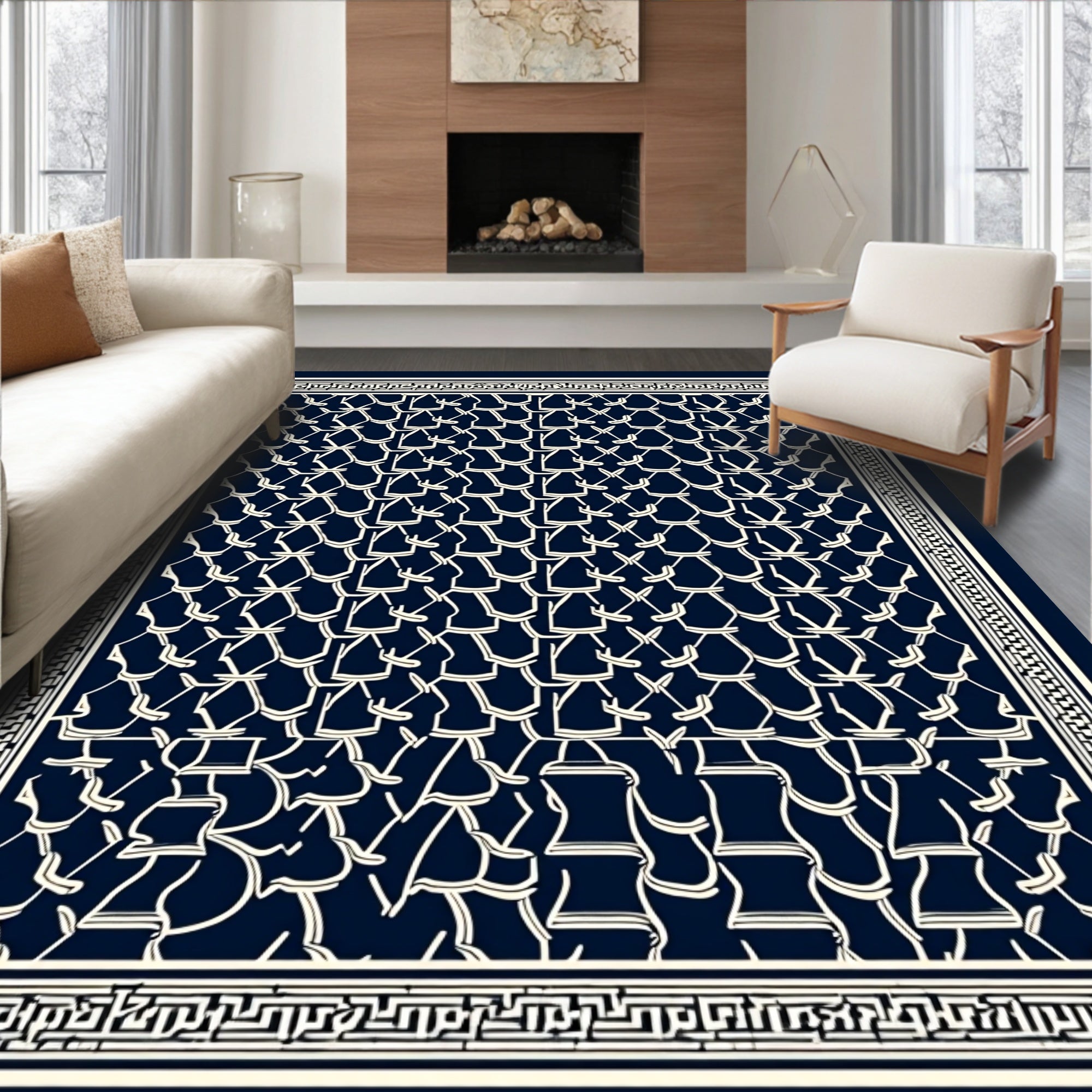 Abstract Geometric Bamboo Pattern Rug
