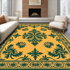 Golden Yellow Teal Floral Scroll Rug