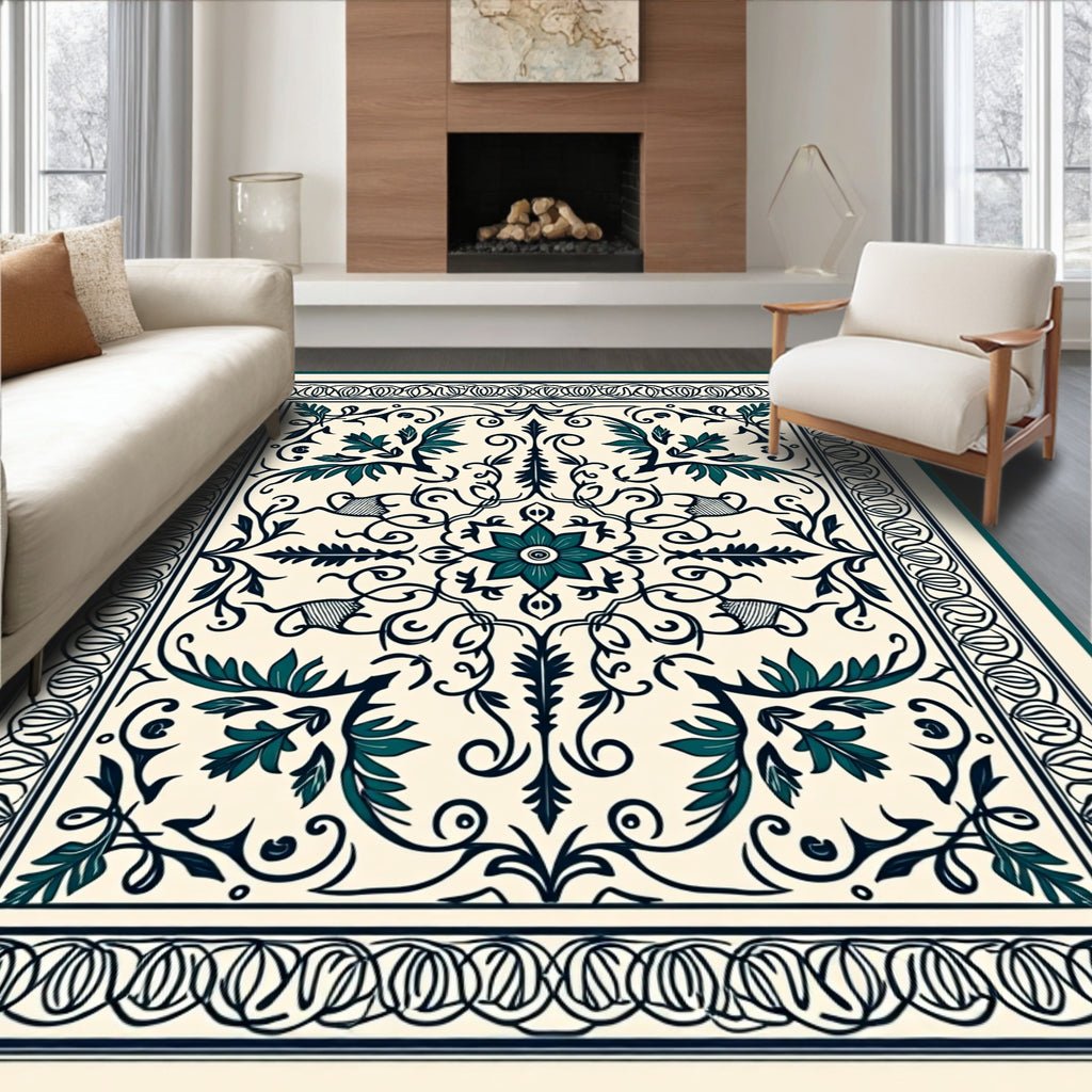 Elegant Floral Scroll Work Design Rug