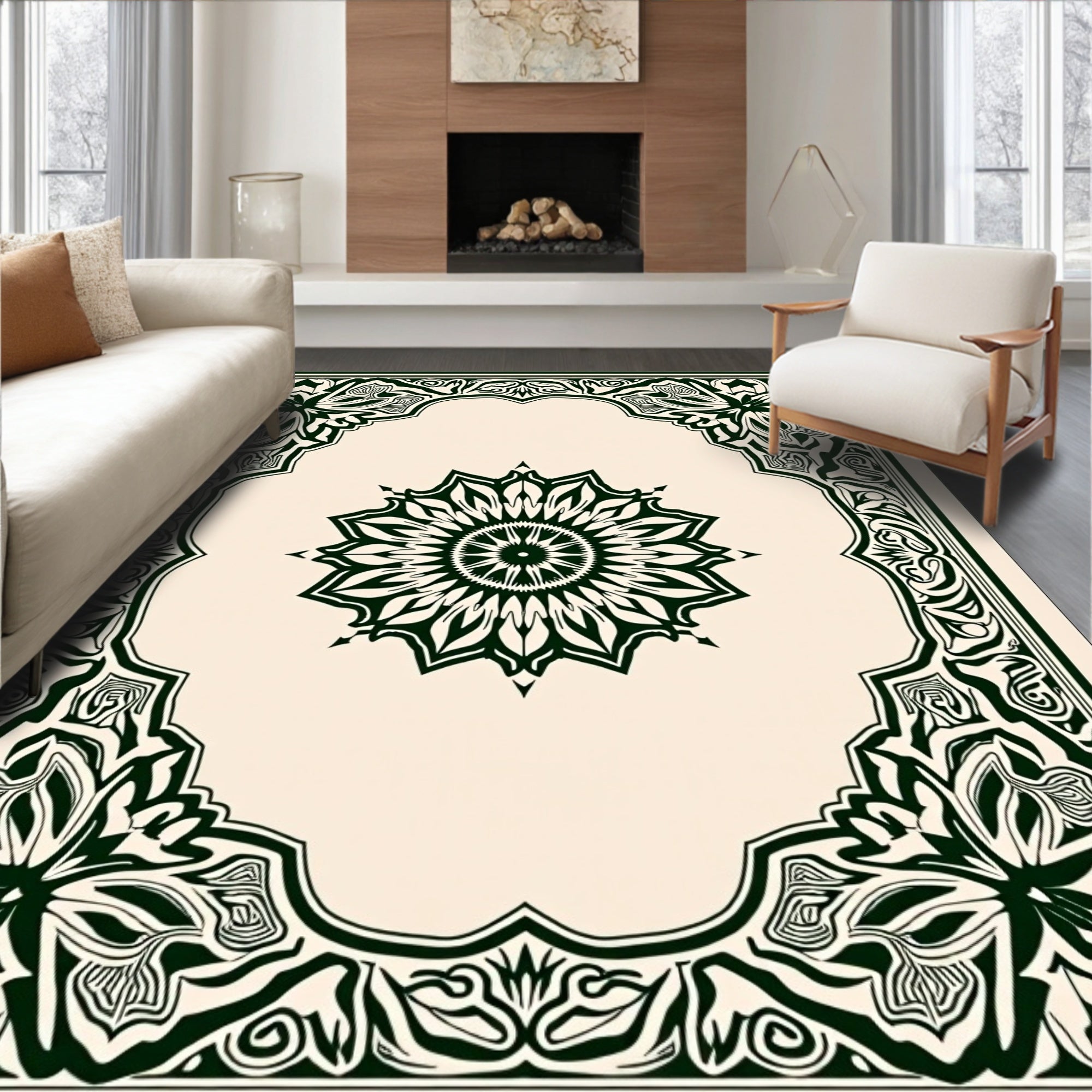 Intricate Floral Mandala Frame Rug