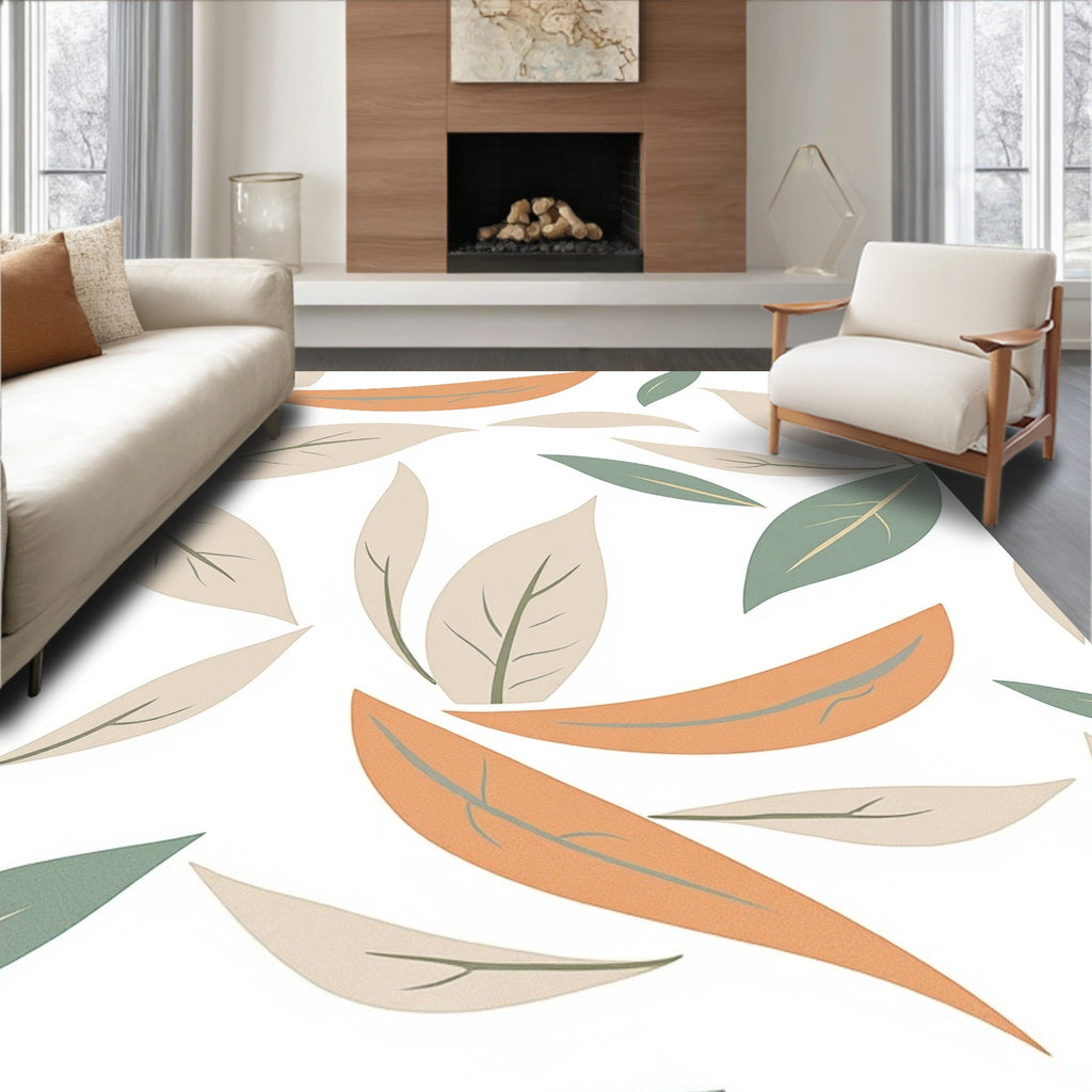Abstract Leaf Patterns with Earth Tones Rug
