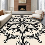 Ornate Black White Floral Mandala Rug