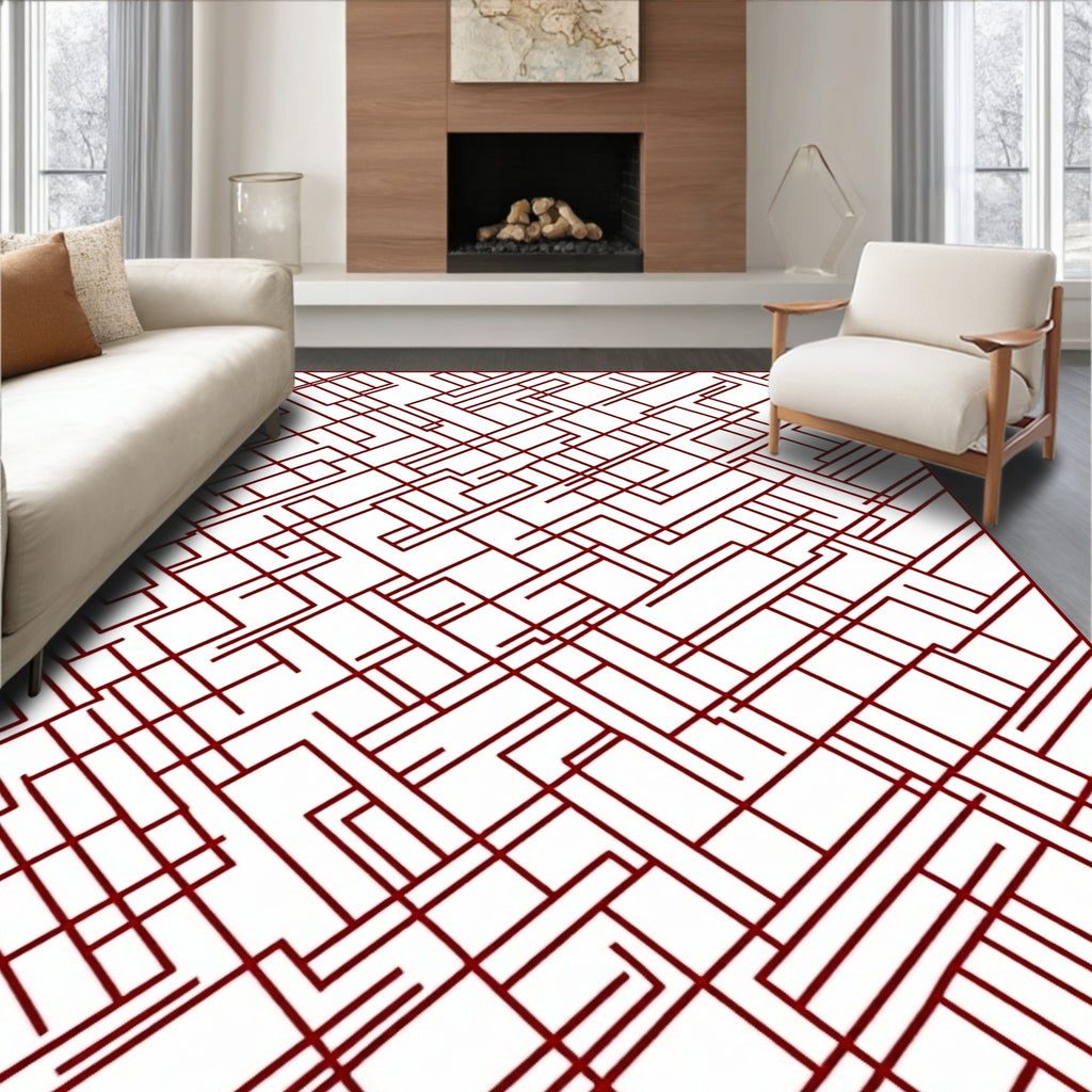 Abstract Geometric Red Lines Pattern Rug