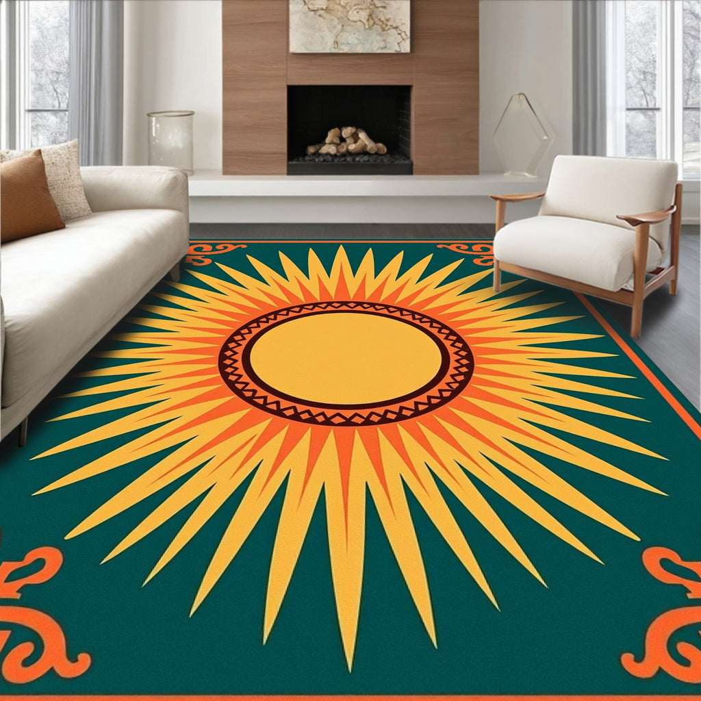 Radiant Sunburst With Decorative Corners Rug