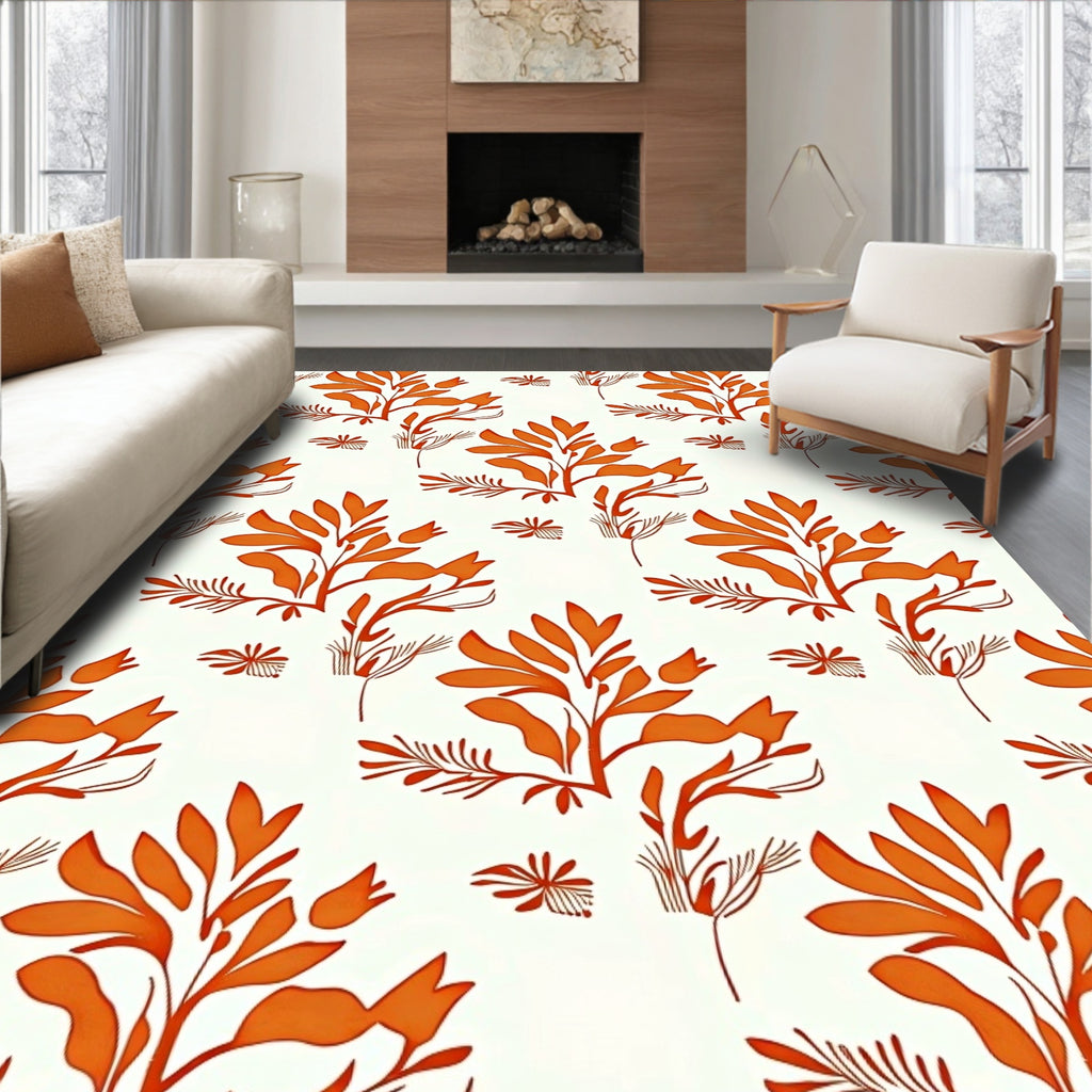 Orange Leaf Botanical Pattern Rug