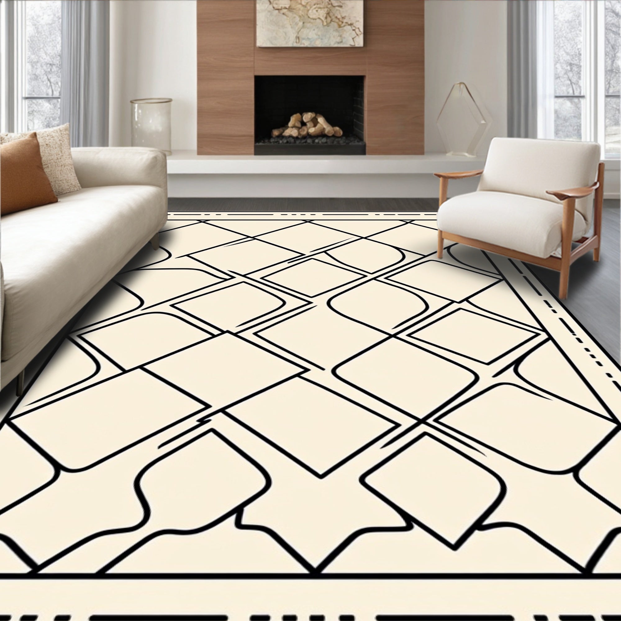 Abstract Diamond Lattice Curved Pattern Rug