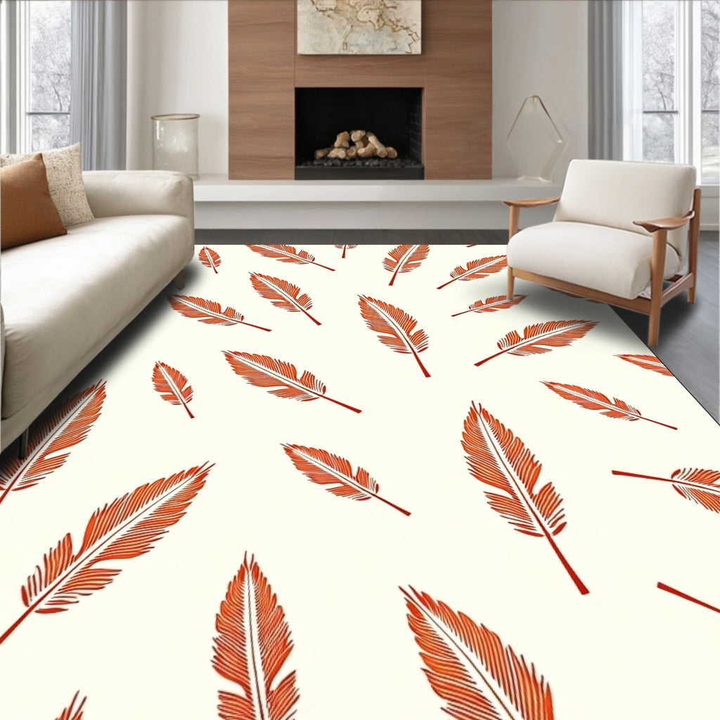 Rustic Orange Feather Pattern Rug