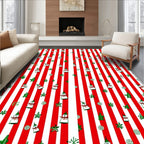 Red White Striped Snowman Garland Rug