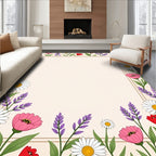 Floral Daisy Tulip Border Design Rug