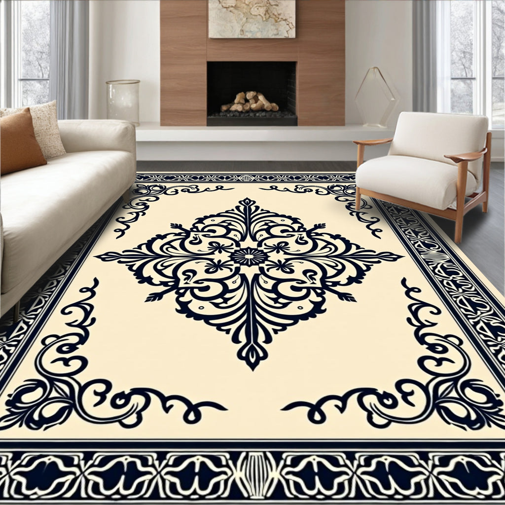 Intricate Floral Medallion Border Design Rug