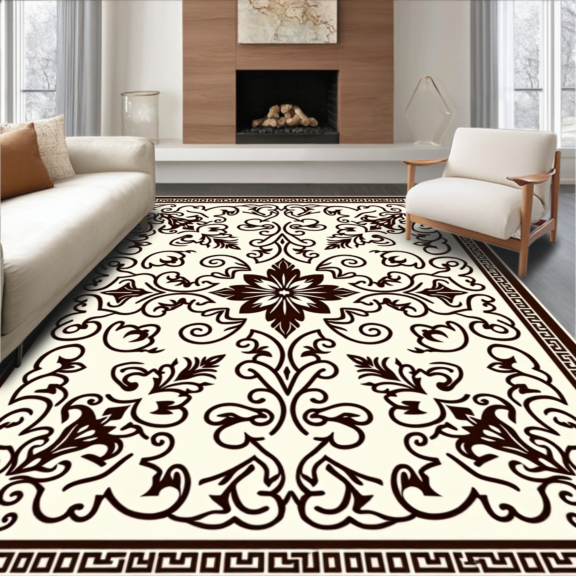 Ornate Floral Swirls Dark Design Rug