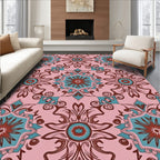 Pink Teal Brown Mandala Pattern Rug
