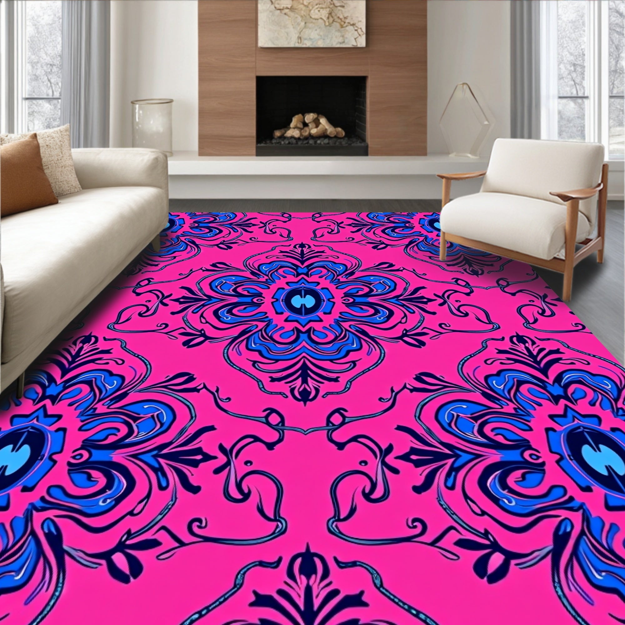 Vivid Floral Damask Pattern Rug