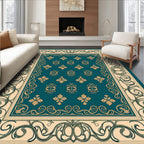 Regal Teal Floral Scroll Pattern Rug