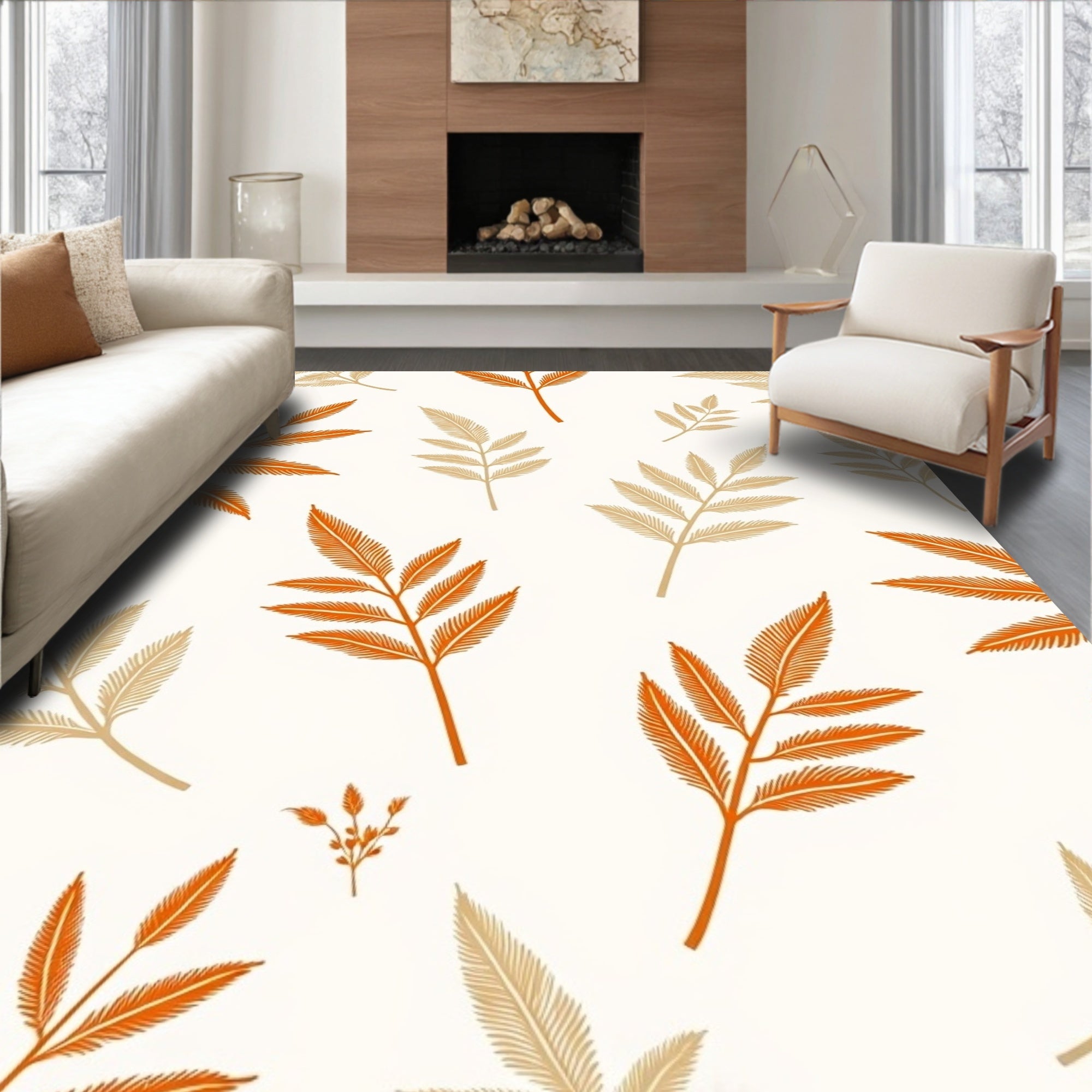 Autumn Leaf Pattern on Creamy Base Rug
