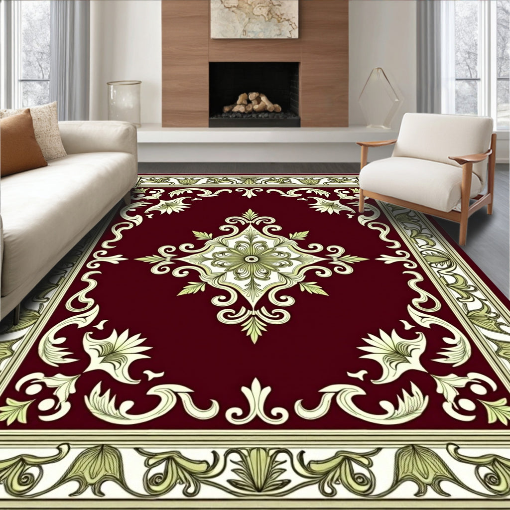 Regal Dark Red Floral Medallion Rug