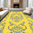 Yellow Botanical Damask Pattern Rug