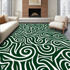 Dark Green White Tribal Swirl Abstract Rug