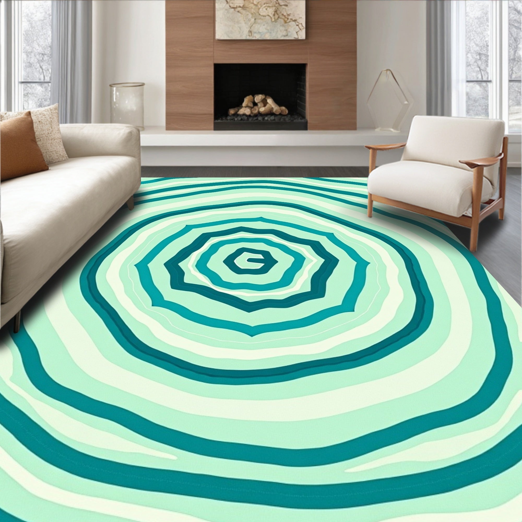 Abstract Teal Swirl Pattern Rug