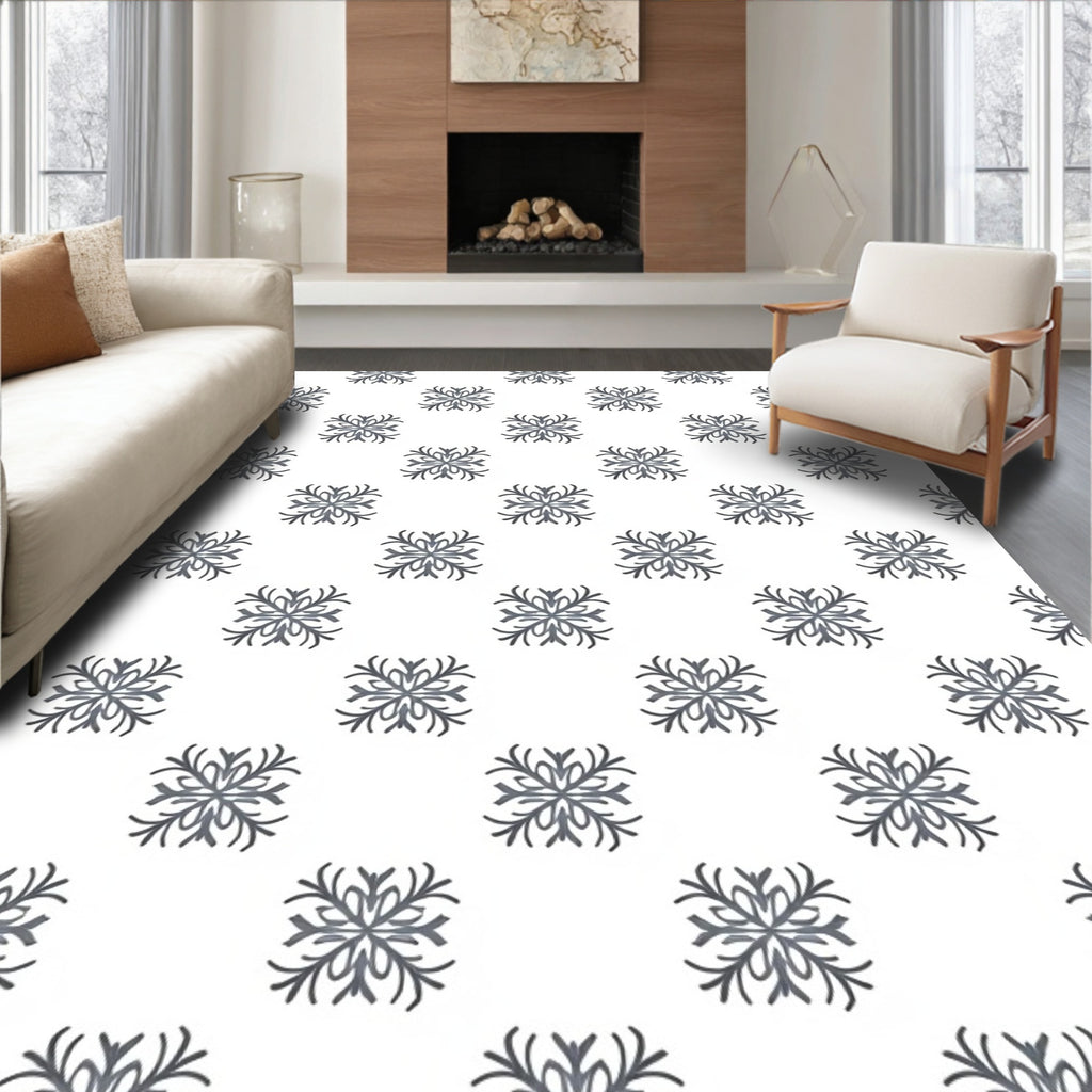 Gray Floral Square Repeating Pattern Rug