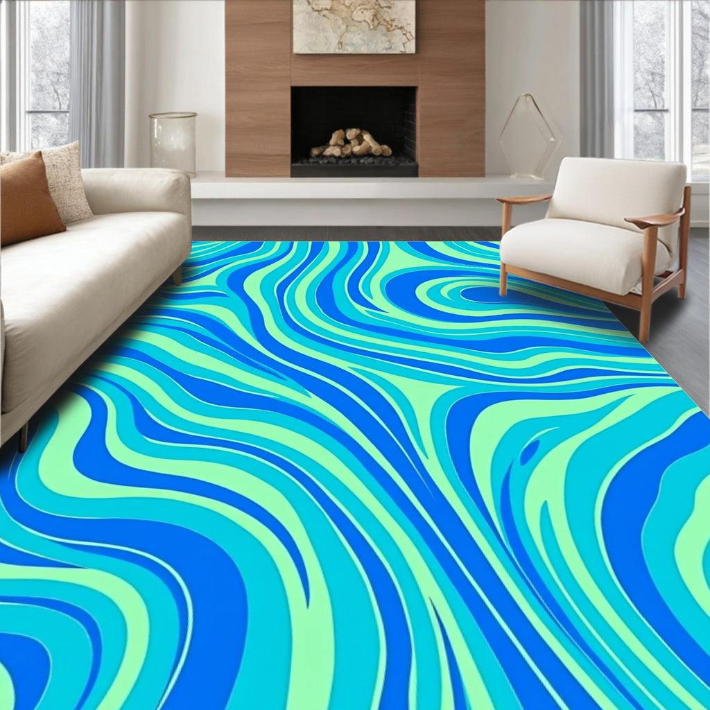 Bold Blue Green Swirl Design Rug