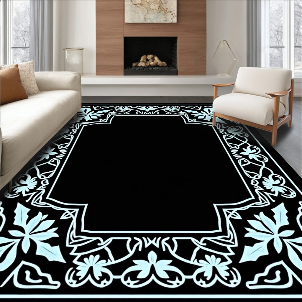 White Floral Scrollwork Accent Rug