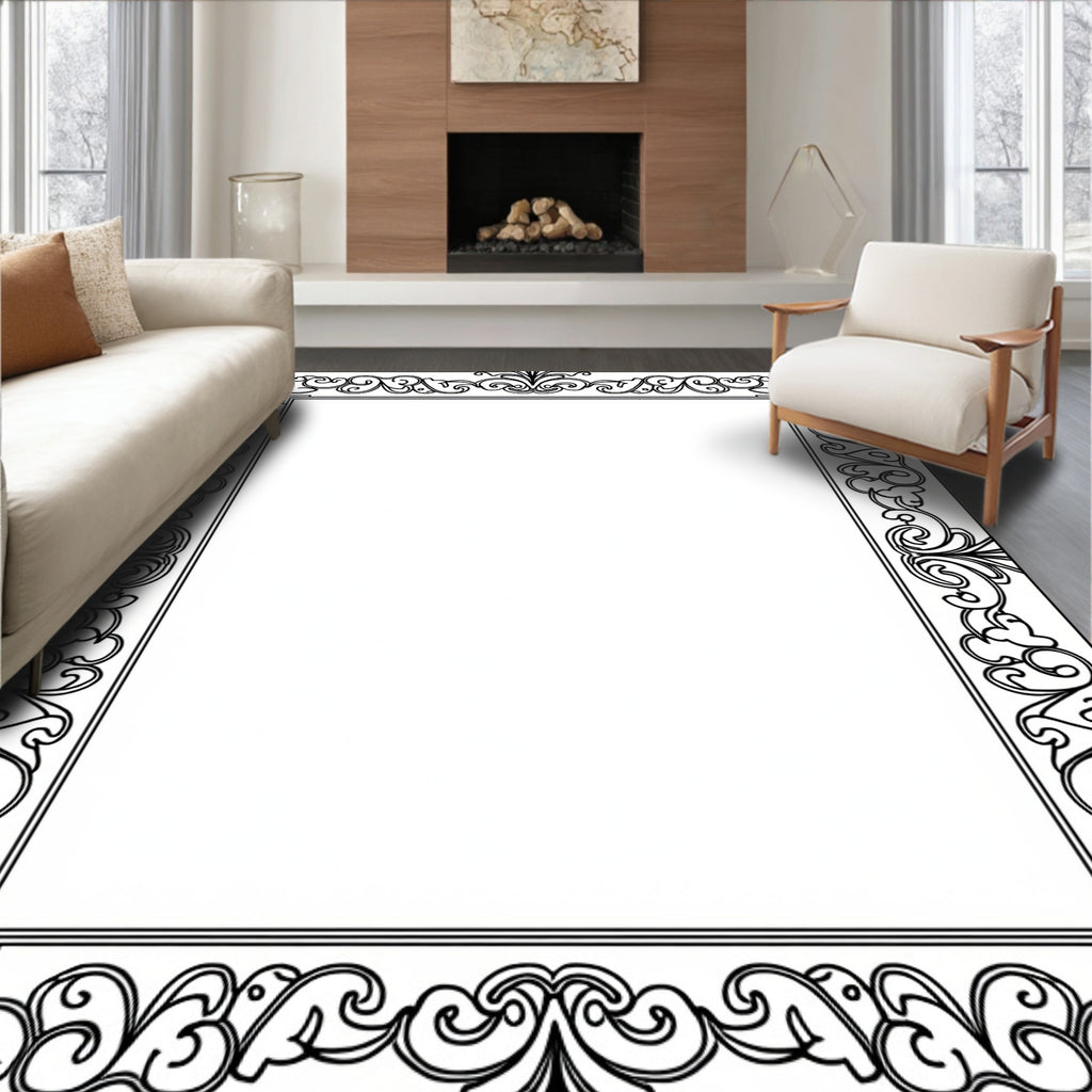 Ornate Scrollwork Floral Pattern Rug
