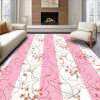 Pink White Stripe Floral Line Art Rug