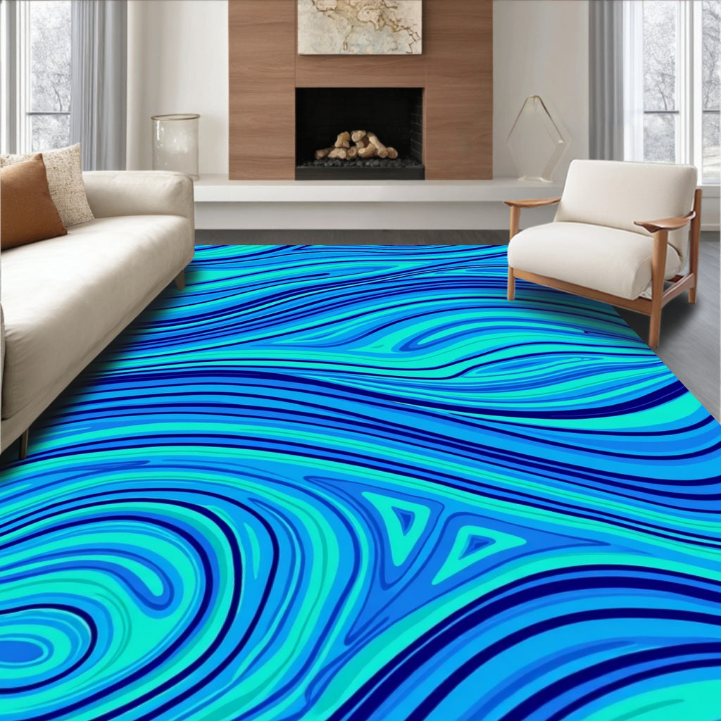 Abstract Blue Green Swirls Rug