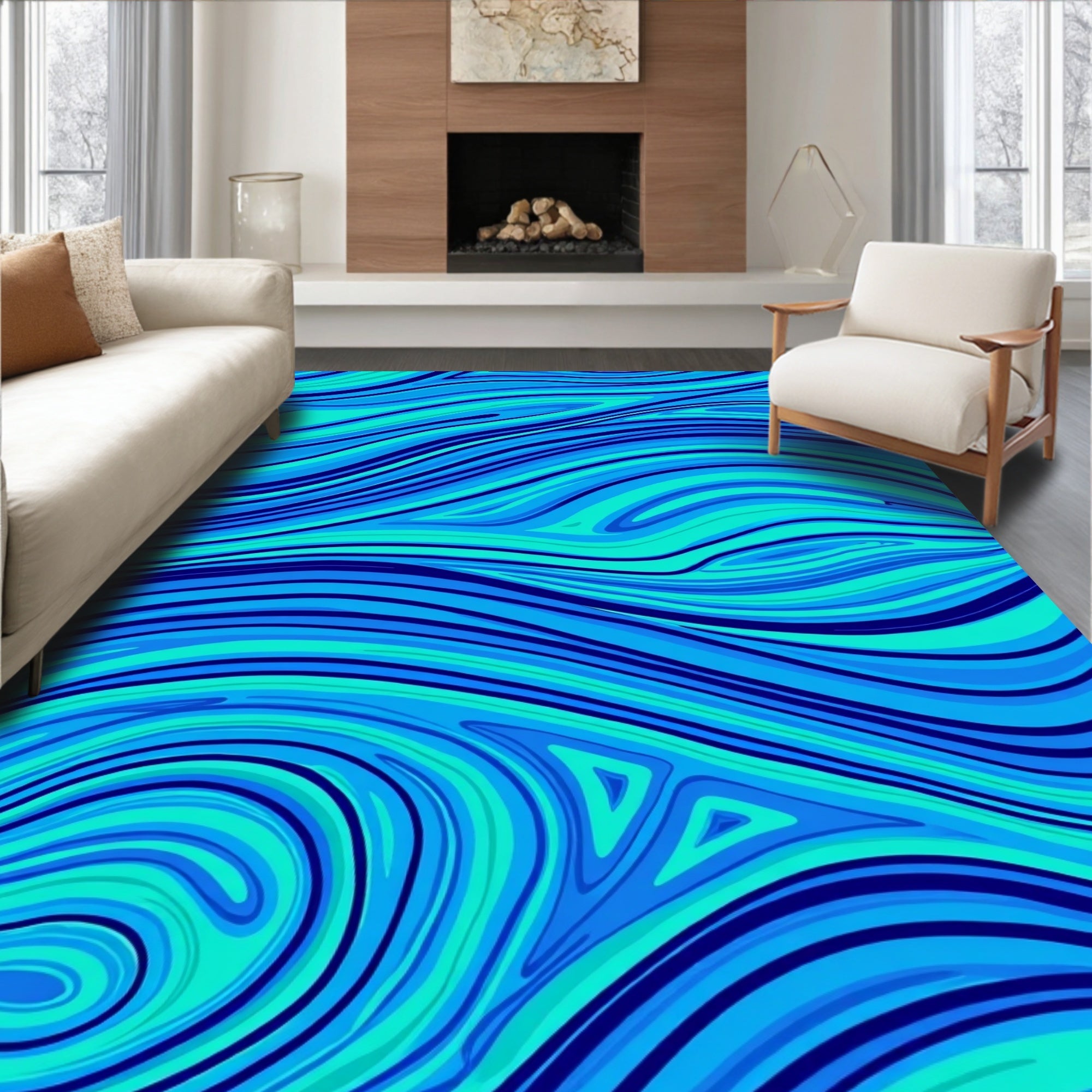 Abstract Blue Green Swirls Rug