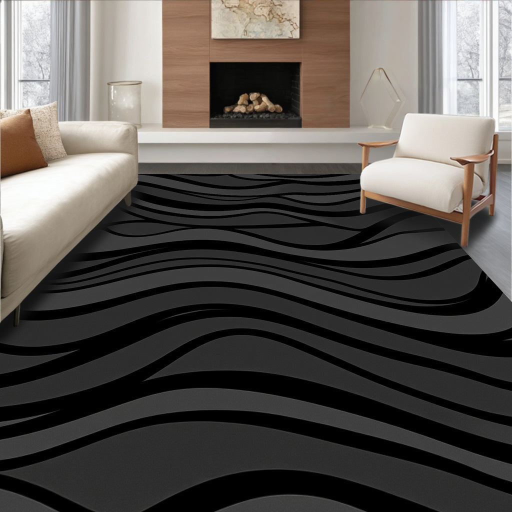 Monochromatic Waverly Stripes Abstract Rug