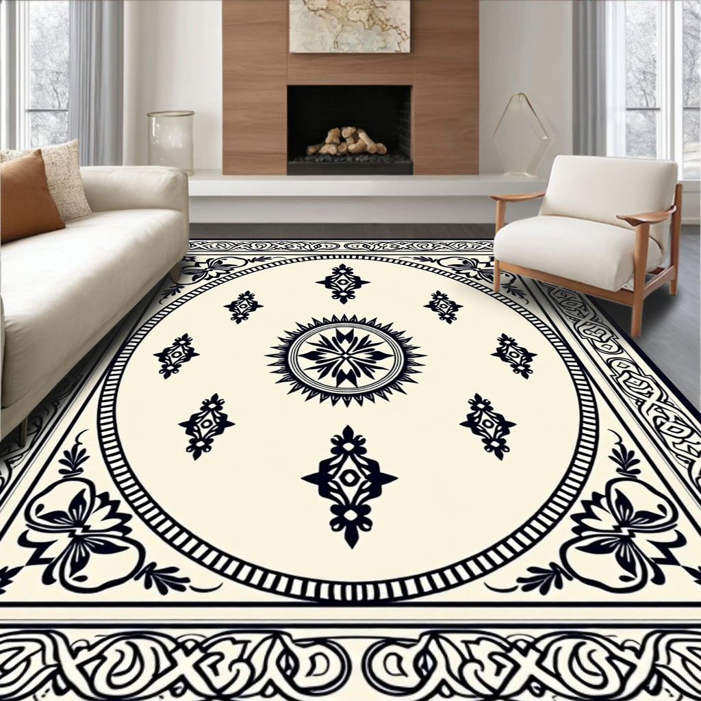 Monochromatic Intricate Floral Medallion Rug