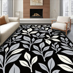 Monochrome Branch Leaf Pattern Rug
