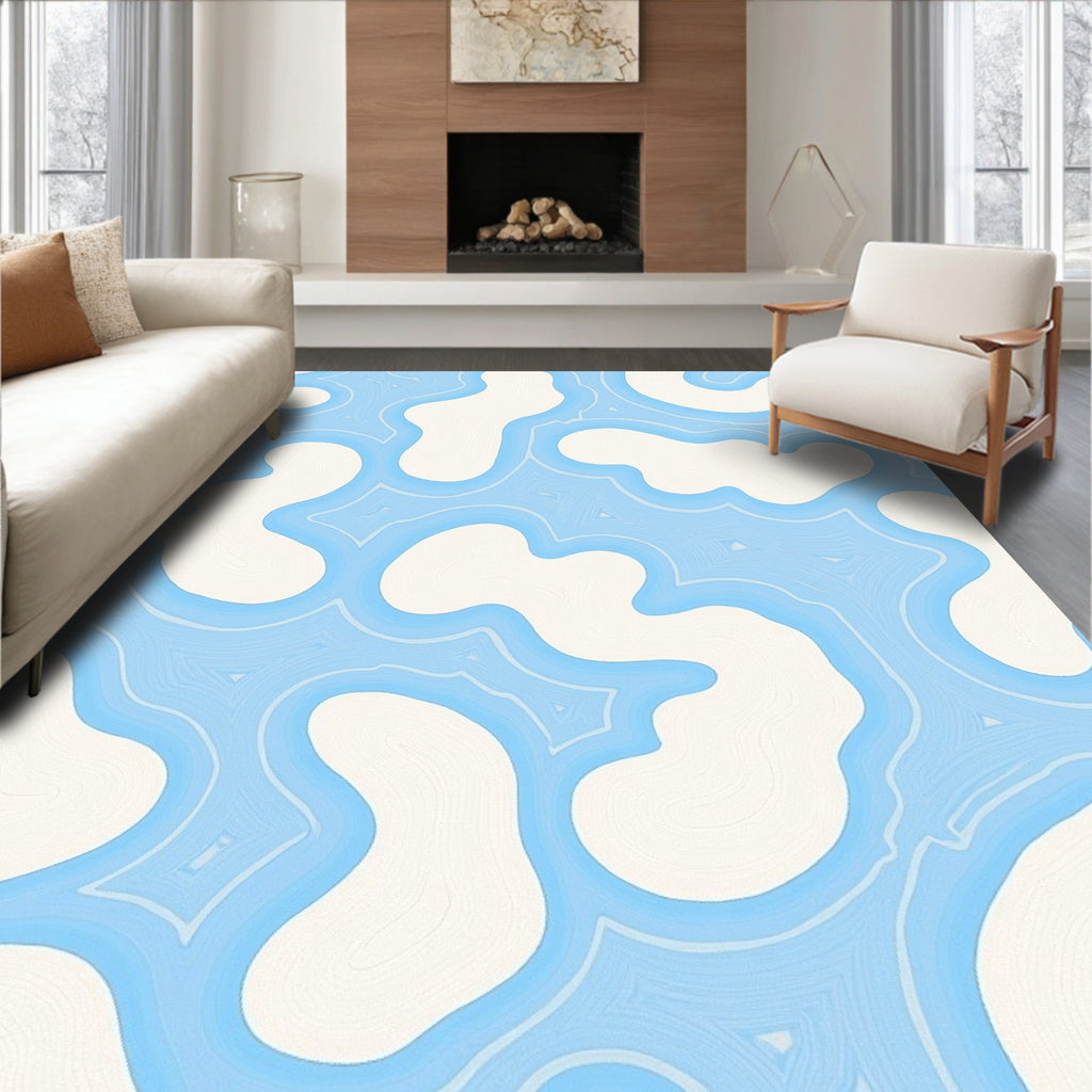 Abstract Blue White Organic Flow Rug