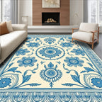 Elegant Blue Floral Medallion Design Rug