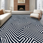 Striking Black White Geometric Maze Rug