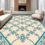 Teal Floral Medallion Patterned Rug