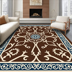 Brown Floral Scrollwork Decorative Rug