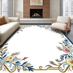 Art Nouveau Floral Golden Blue Border Rug