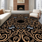 Elegant Gold Swirls Botanical Pattern Rug
