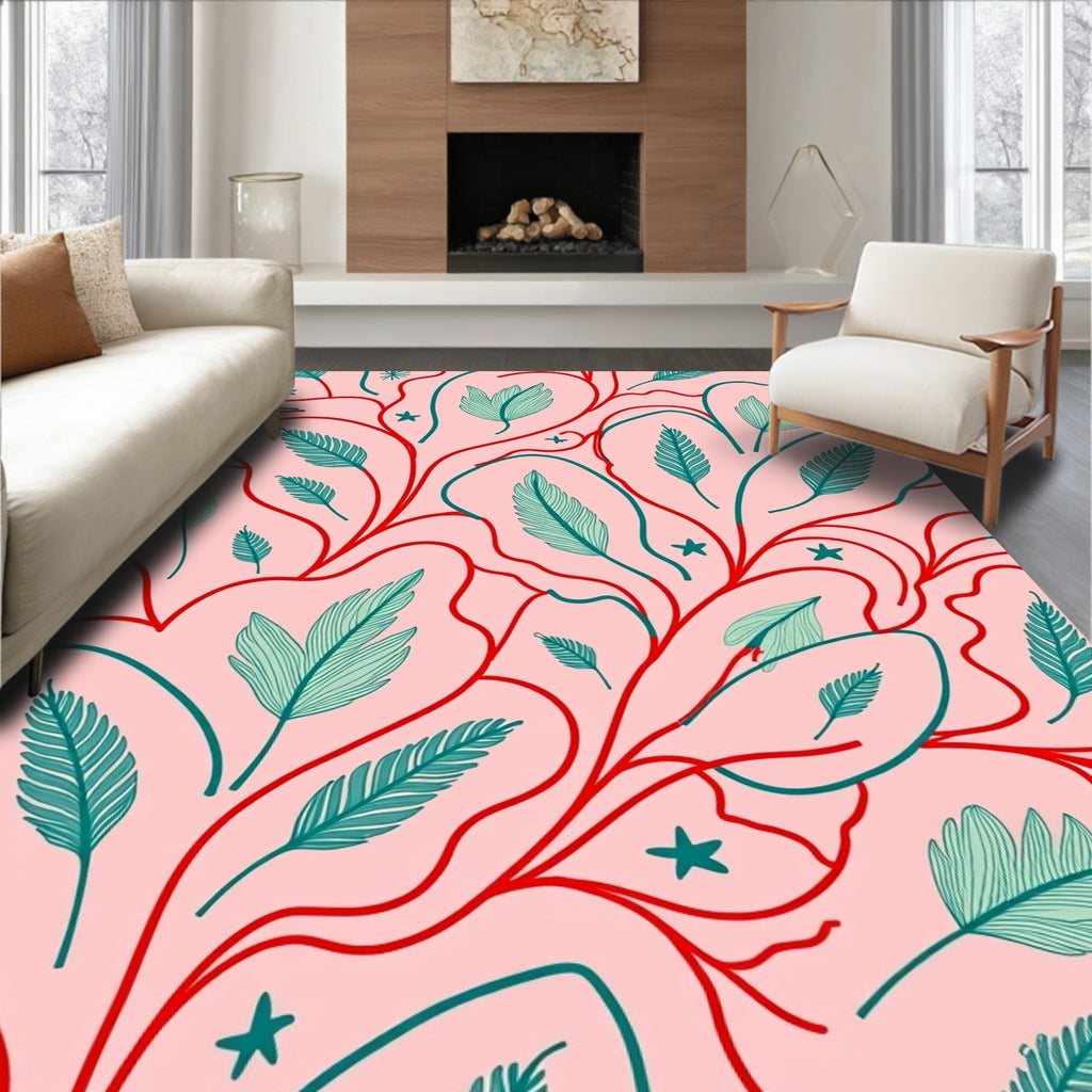 Whimsical Vines Feather Pattern Rug