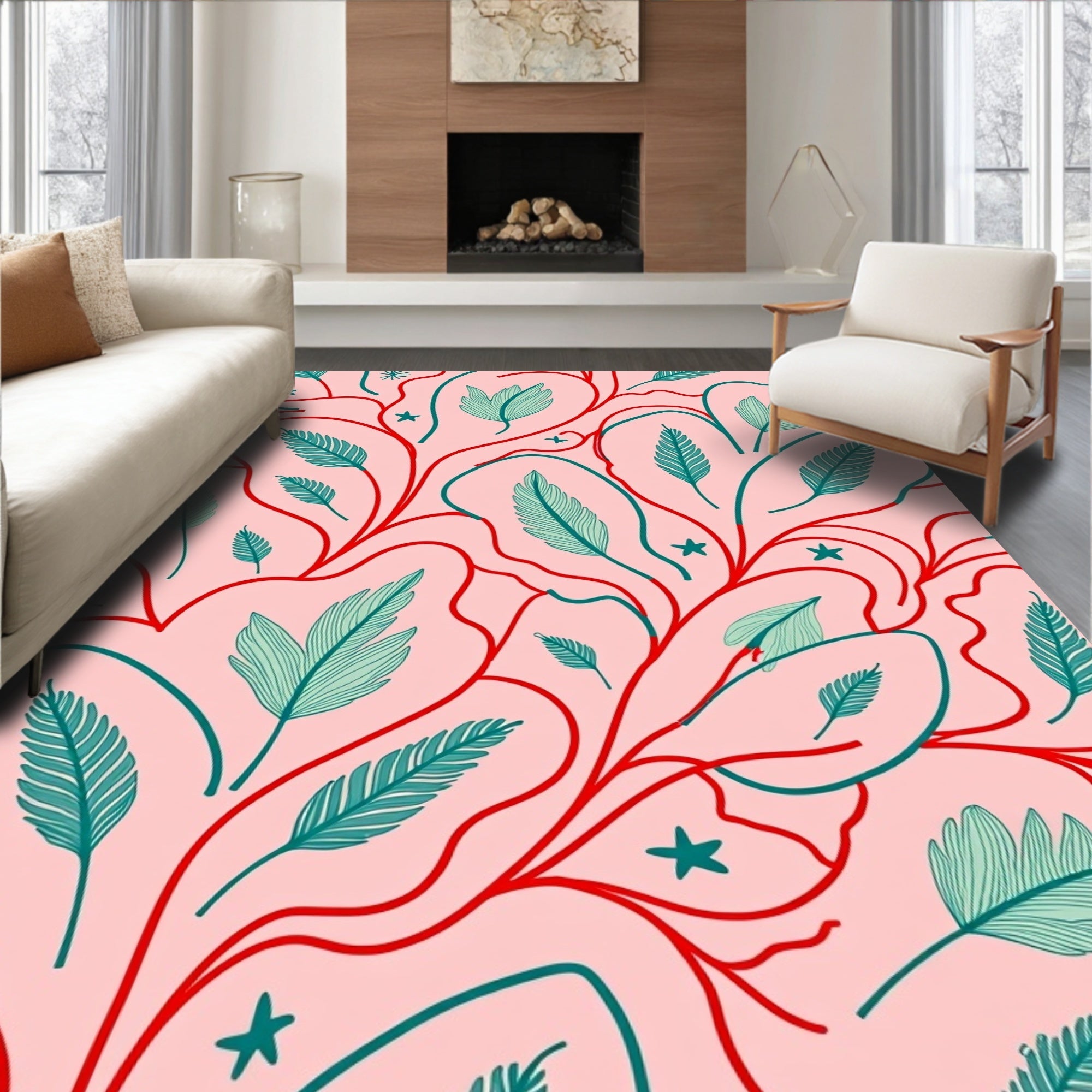 Whimsical Vines Feather Pattern Rug